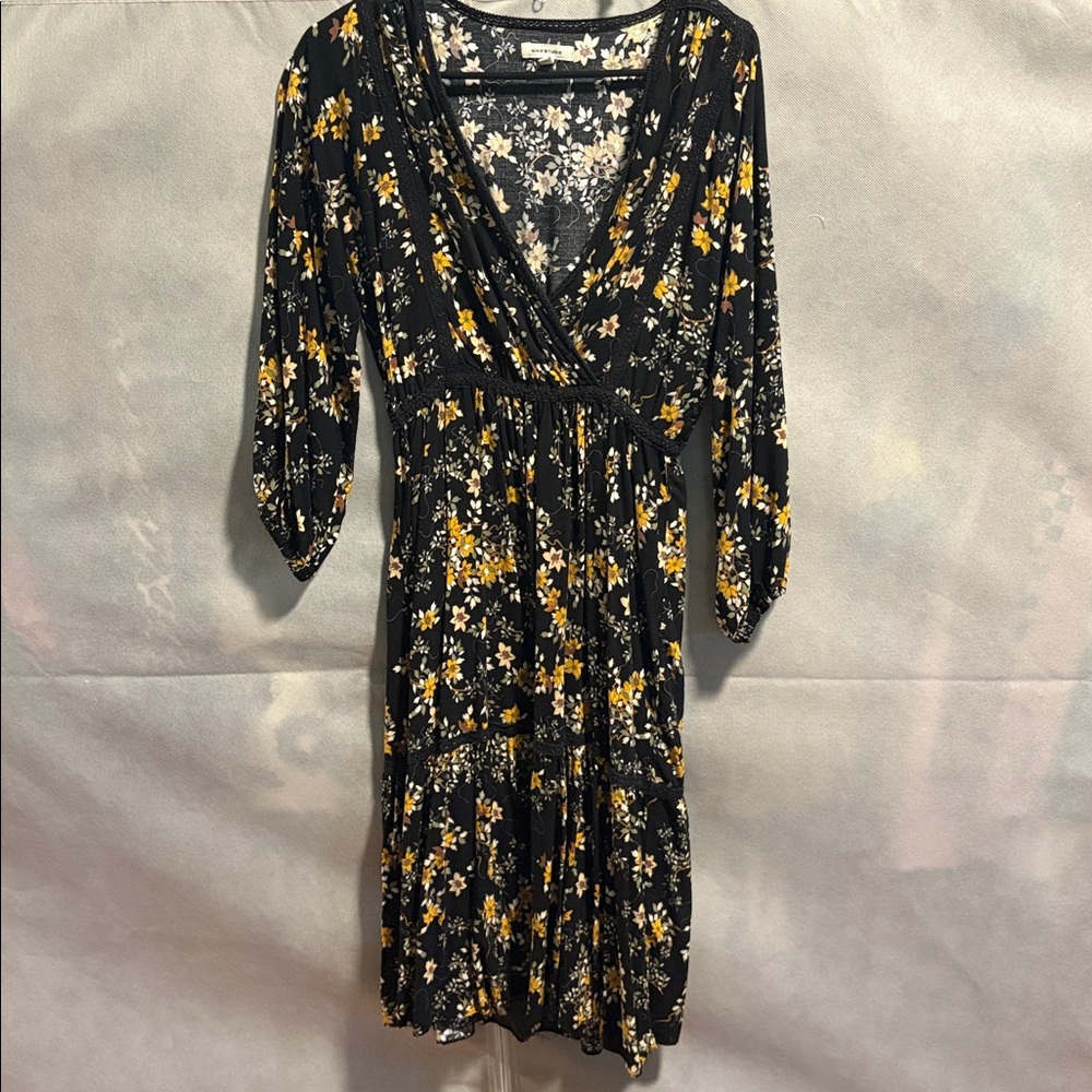 Floral Dress with Yellow and Black Flower Pattern